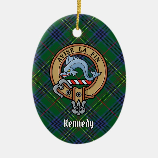 Klan Kennedy Vapensköld över Tartan Julgransprydnad Keramik (Framsidan)