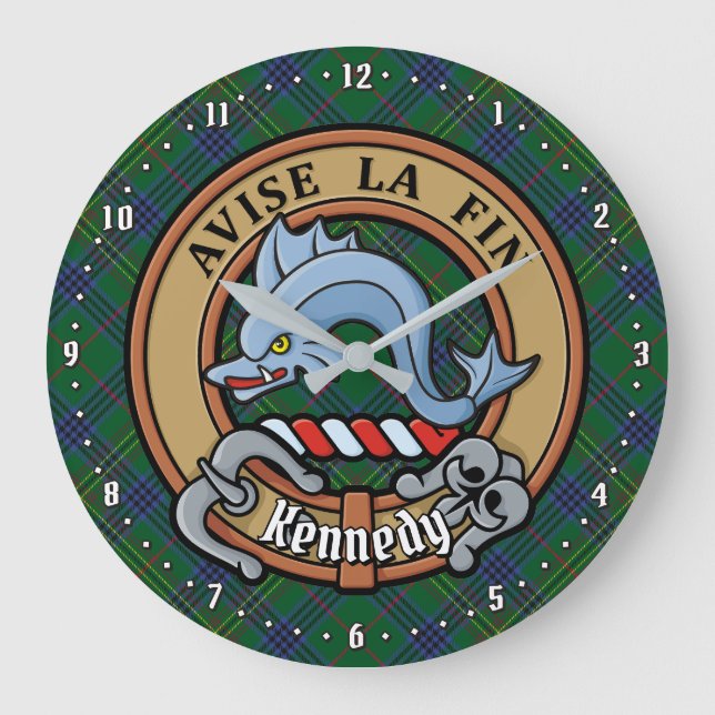 Klan Kennedy Vapensköld över Tartan Stor Klocka (Framsida)