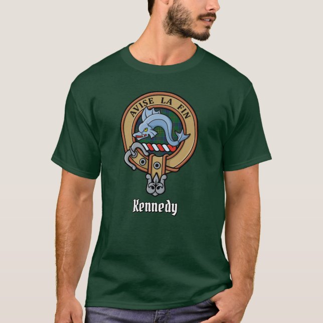 Klan Kennedy Vapensköld över Tartan T Shirt (Framsida)