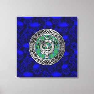 Klan Kennedy Vapensköld & Tartan Knot on Thistle Canvastryck