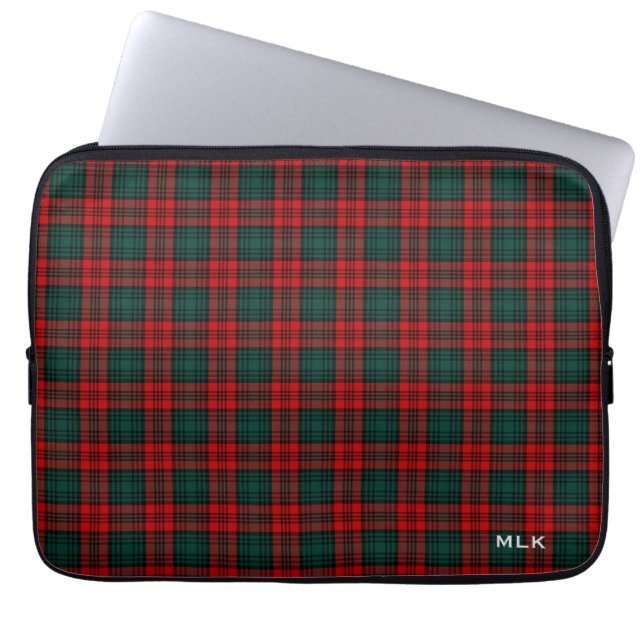 Klan Kerr Tartan Red and Grönt Play Monogrammed Laptop Fodral (Framsidan)