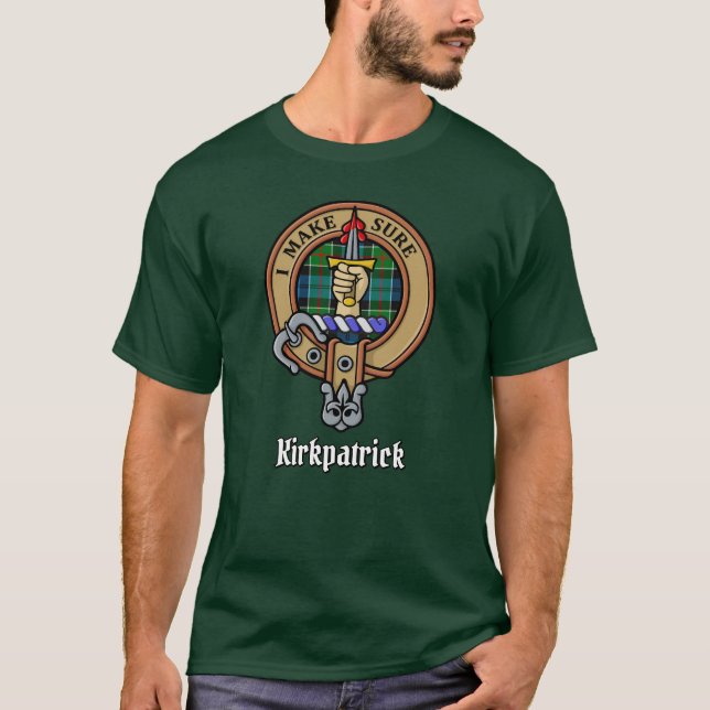 Klan Kirkpatrick Vapensköld över Tartan T Shirt (Framsida)