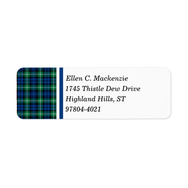 Klan Lamont Bright Blue och Grönt Scottish Tartan Returadress Etikett (Framsidan)