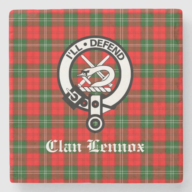 Klan Lennox Vapensköld Badge & Tartan Stenunderlägg (Framsidan)