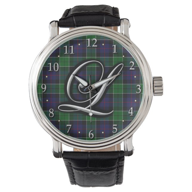 Klan Leslie Brev L Monogram Hunting Tartan Armbandsur (Framsida)