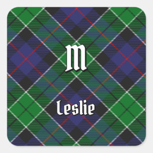 Klan Leslie Hunting Tartan Fyrkantigt Klistermärke