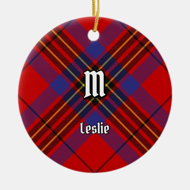 Klan Leslie Red Tartan Julgransprydnad Keramik (Framsidan)