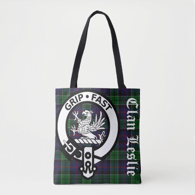 Klan Leslie Tartan & Vapensköld Tote Bag Tygkasse (Framsida)