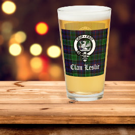 Klan Leslie Vapensköld Badge och Tartan Glaskopp