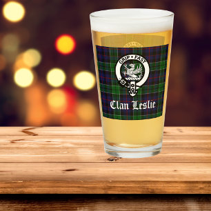 Klan Leslie Vapensköld Badge och Tartan Glaskopp