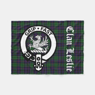 Klan Leslie Vapensköld Badge & Tartan Fleecefilt