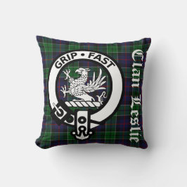 Klan Leslie Vapensköld Badge & Tartan Kudde