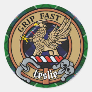 Klan Leslie Vapensköld om jakt på Tartan Runt Klistermärke