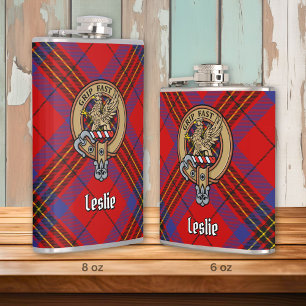 Klan Leslie Vapensköld över Red Tartan Fickplunta