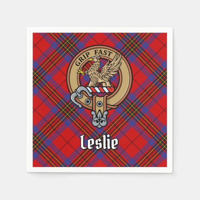 Klan Leslie Vapensköld över Red Tartan Pappersservett (Framsidan)