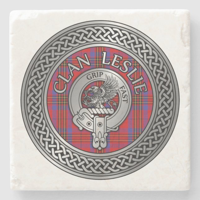 Klan Leslie Vapensköld & Tartan Knot Stenunderlägg (Framsidan)