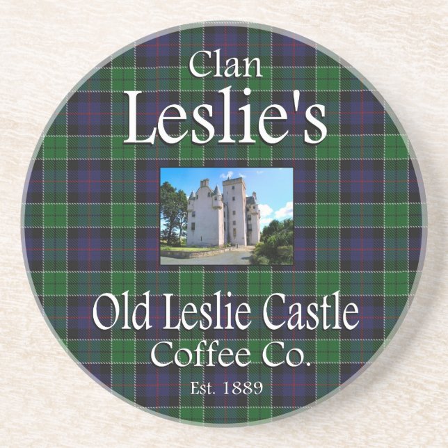 Klan Leslies gamla Leslie Castle Coffee Co. Underlägg Sandsten (Framsidan)