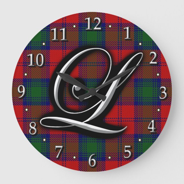 Klan Lindsay Lindsey Brev L Monogram Tartan Stor Klocka (Framsida)