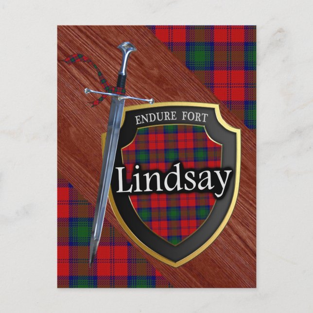 Klan Lindsay Tartan Sword & Shield Vykort (Framsida)