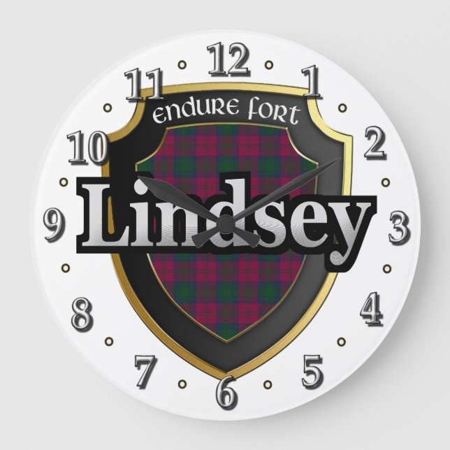 Klan Lindsey Tartan Scottish Dream Clock Stor Klocka (Framsida)