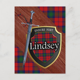 Klan Lindsey Tartan Sword & Shield Vykort