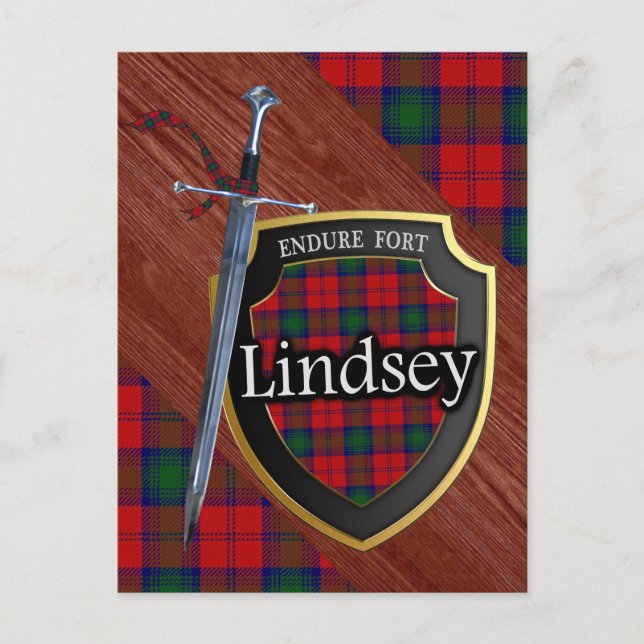 Klan Lindsey Tartan Sword & Shield Vykort (Framsida)