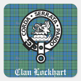 Klan Lockhart Vapensköld Badge & Tartan Fyrkantigt Klistermärke