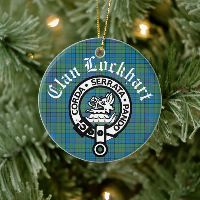 Klan Lockhart Vapensköld Badge & Tartan Julgransprydnad Keramik (Träd)