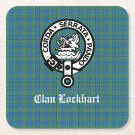 Klan Lockhart Vapensköld Badge & Tartan Underlägg Papper Kvadrat