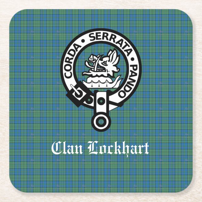 Klan Lockhart Vapensköld Badge & Tartan Underlägg Papper Kvadrat (Framsidan)