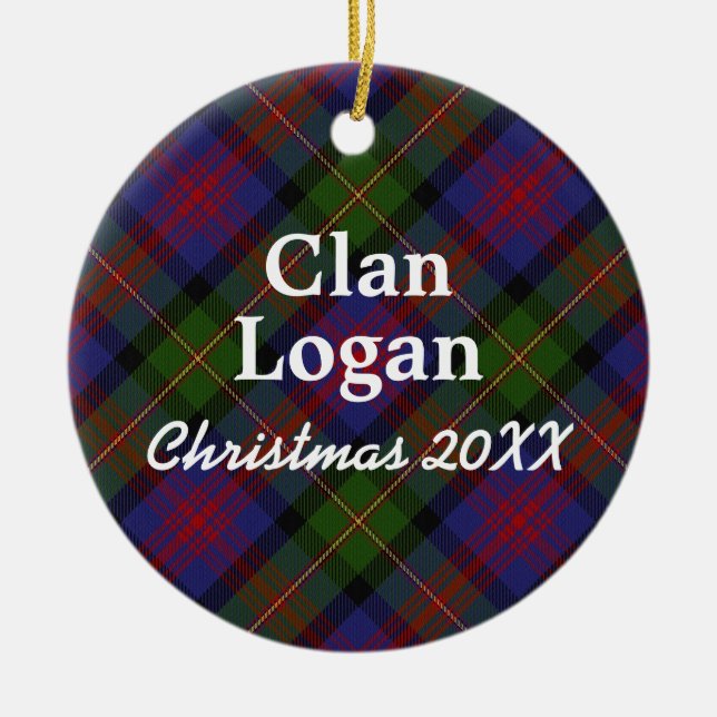 Klan Logan Scottish Tartan Julgransprydnad Keramik (Framsidan)