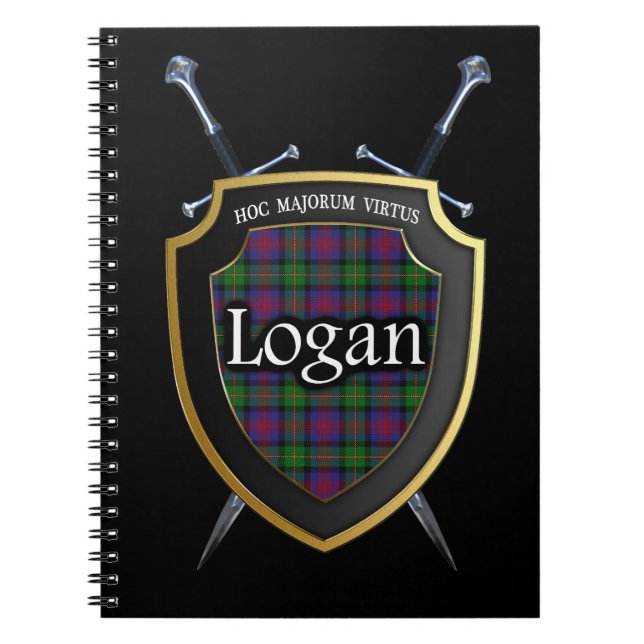 Klan Logan Tartan Shield & Swords Anteckningsbok (Framsidan)