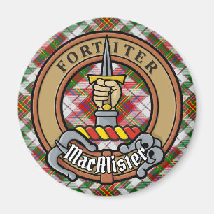Klan MacAlister-Vapensköld över Dress Tartan Magnet