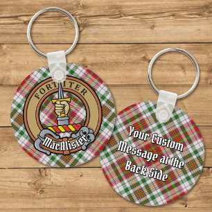Klan MacAlister-Vapensköld över Dress Tartan Nyckelring
