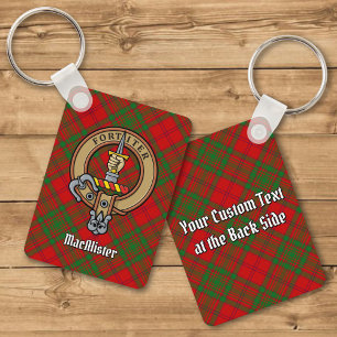 Klan MacAlister-Vapensköld över Glenbarr Tartan Nyckelring
