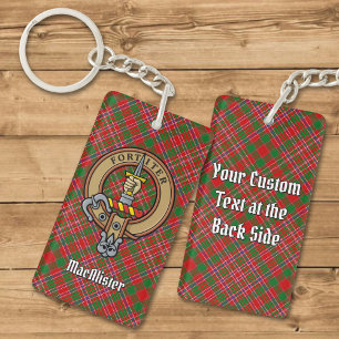 Klan MacAlister-Vapensköld över Tartan Keychain