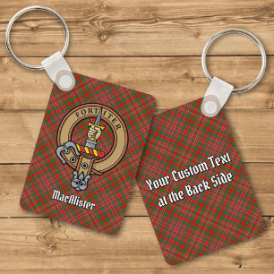 Klan MacAlister-Vapensköld över Tartan Keychain Nyckelring