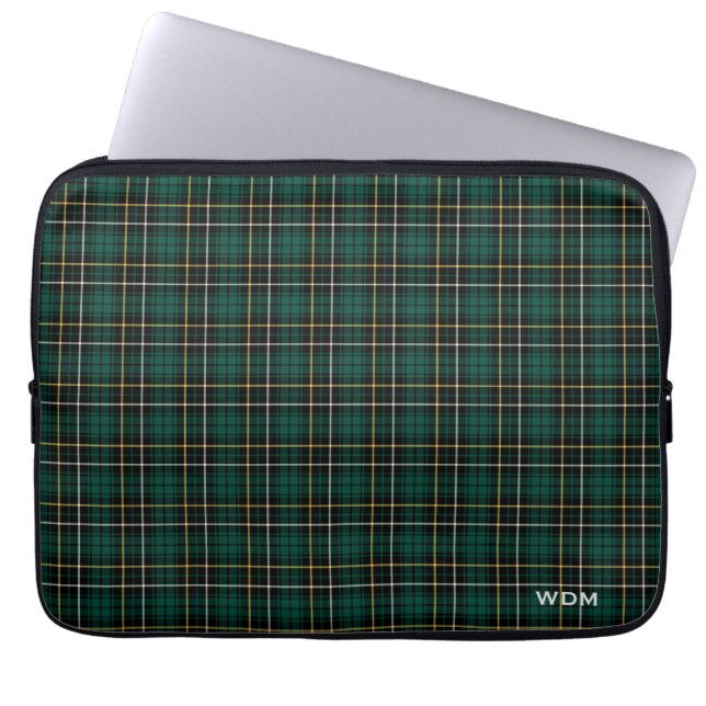 Klan MacAlpine Tartan Mörk grönt Play Monogrammed Laptop Fodral (Framsidan)