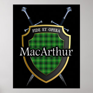 Klan MacArthur Tartan Scottish Shield & Swords Poster