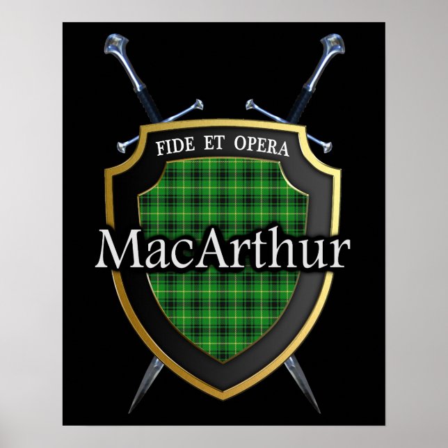 Klan MacArthur Tartan Scottish Shield & Swords Poster (Framsidan)