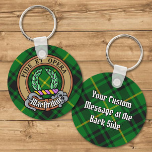 Klan MacArthur-Vapensköld över Tartan Keychain Nyckelring