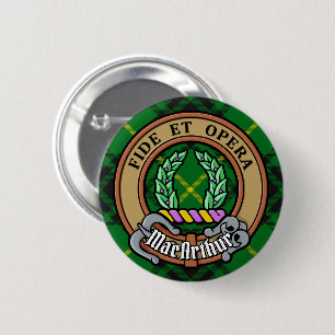 Klan MacArthur Vapensköld över Tartan Knapp