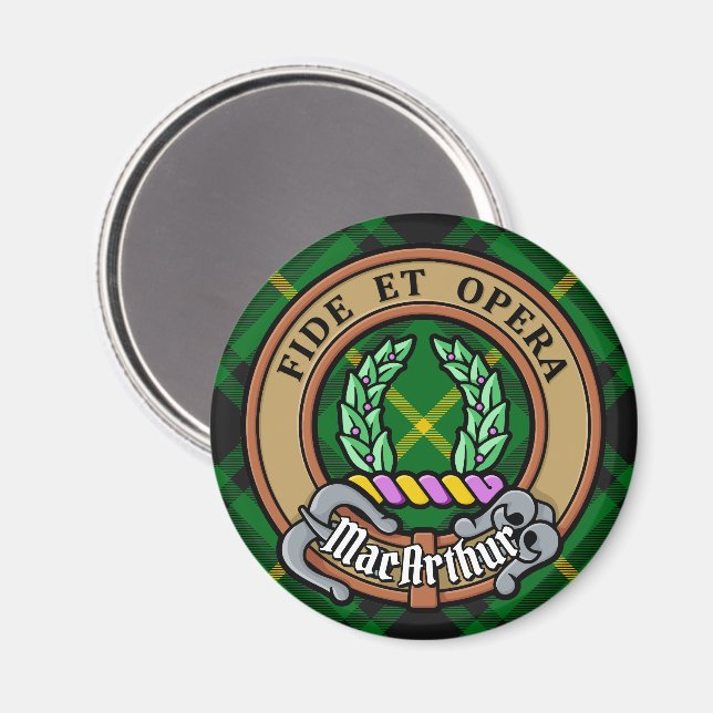 Klan MacArthur Vapensköld över Tartan Magnet (Front/Back)