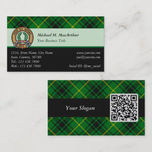 Klan MacArthur Vapensköld över Tartan Visitkort