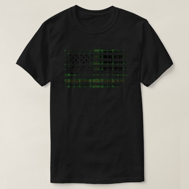 Klan MacAulay Hunting Scottish tartan US flagga ki T Shirt (Design framsida)