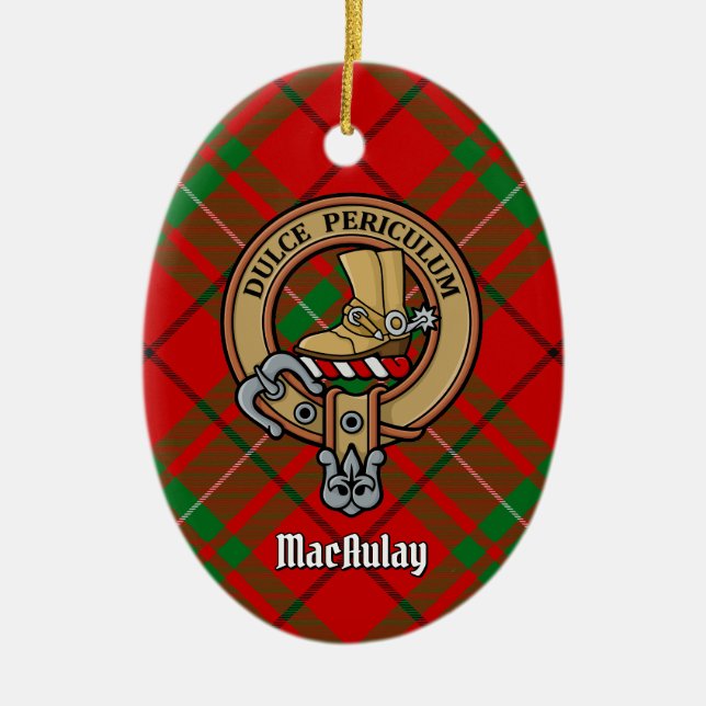 Klan MacAulay-Vapensköld över Tartan Julgransprydnad Keramik (Framsidan)