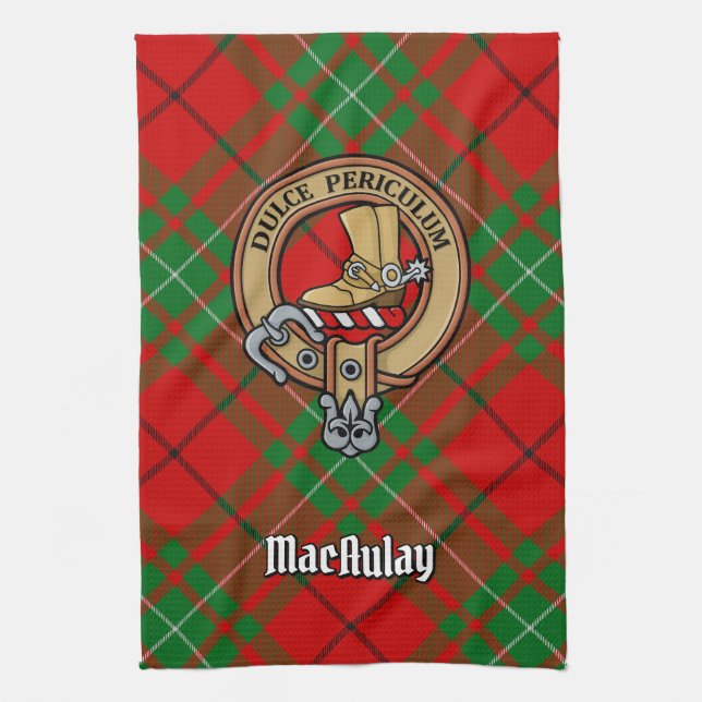 Klan MacAulay Vapensköld över Tartan Kitchen Towel Kökshandduk (Vertikal)