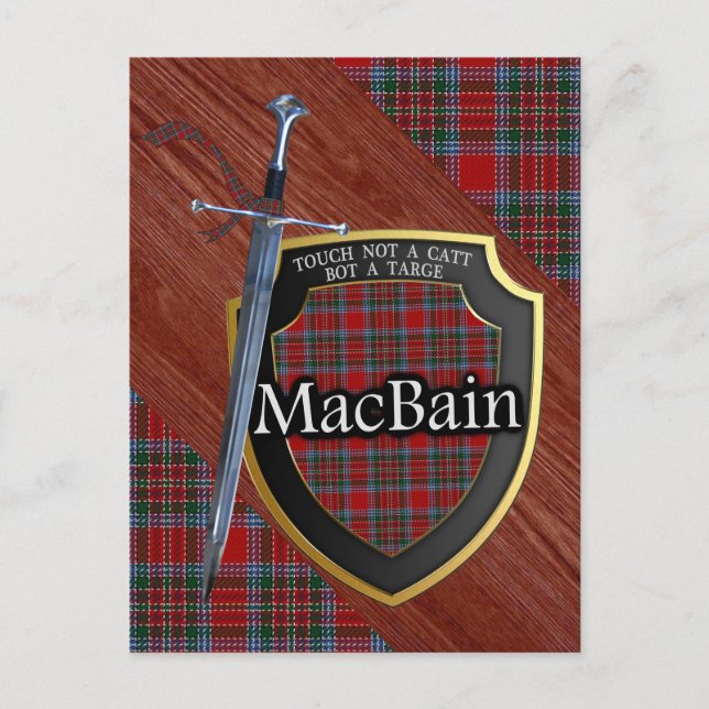 Klan MacBain Tartan Sword & Shield Vykort (Framsida)