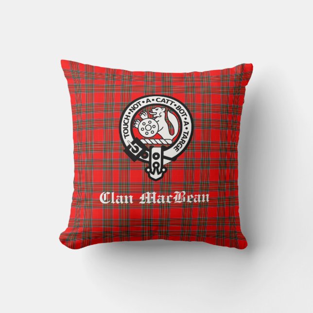 Klan MacBean Vapensköld Badge & Tartan Kudde (Framsida)