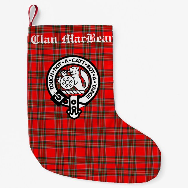 Klan MacBean Vapensköld Badge & Tartan-Personlig Liten Julstrumpa (Framsidan)
